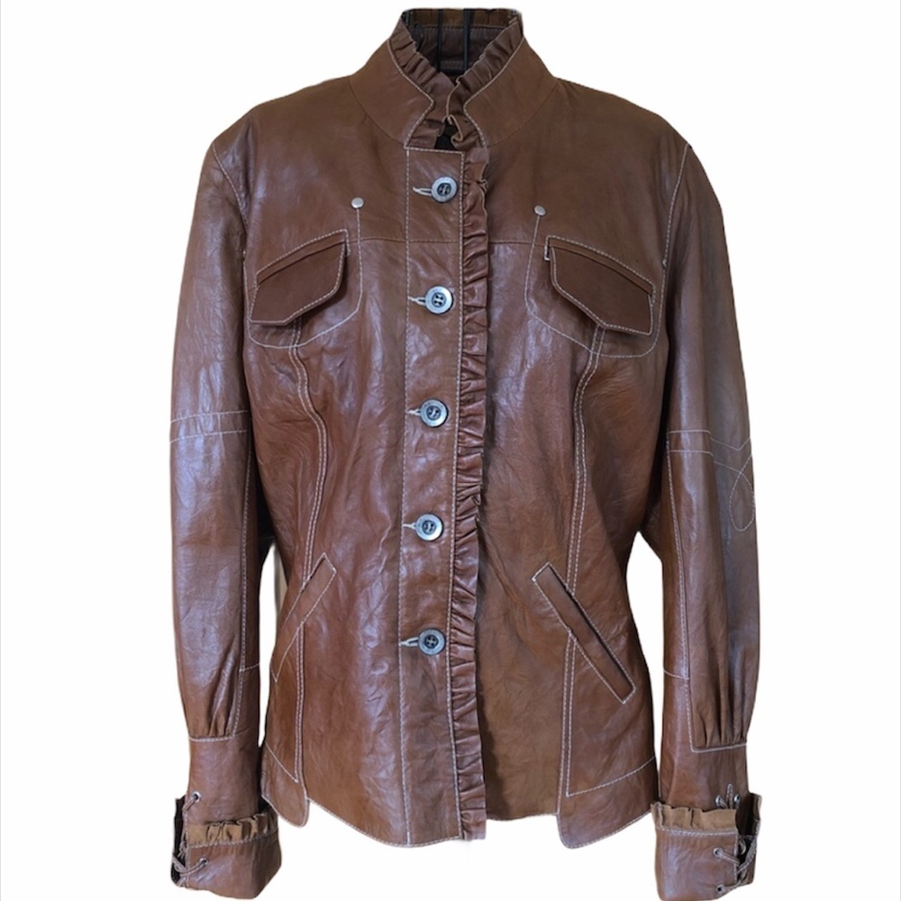 BELLUCCI Italian soft brown Leather romantic Jacket size Medium